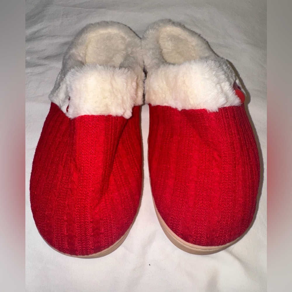 New NineCiFun Plush Red Women's Slippers with Faux White Fur Lining Size 11-12